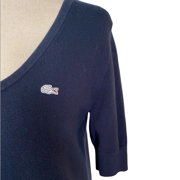 Lacoste Navy Blue Scoop Neck Short Sleeve Tunic Sweater Dress - 36 - XS 4 - Picture 3 of 12